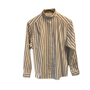 Andrew Harvey Women's White and Tan Striped Button Down Sz 10 Long Sleeve Blouse